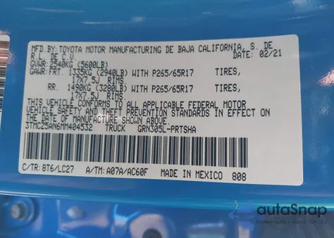 2021 Toyota Tacoma Trd Sport from USA, damaged, VIN 3TMCZ5AN6MM404532